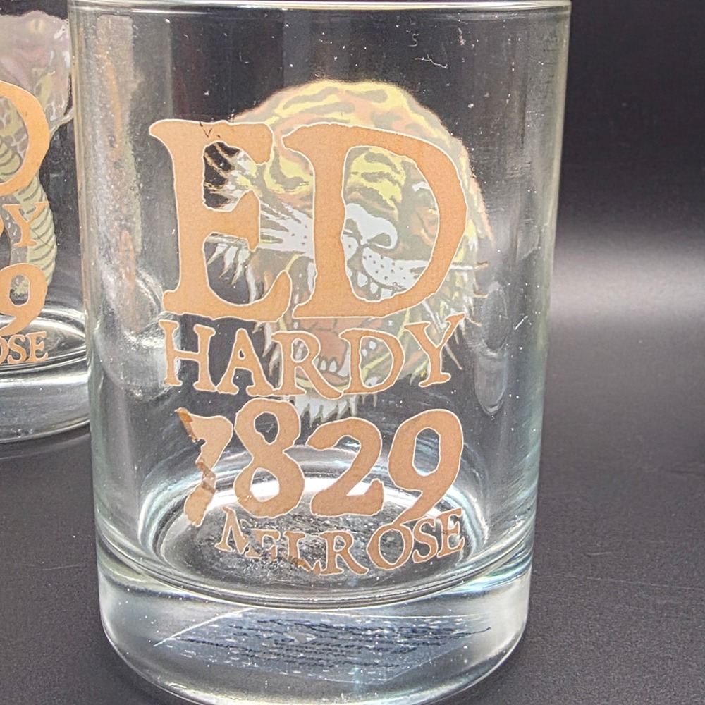 Ed Hardy Whiskey Glasses Set of 3 Clear Gold Tattoo Art Tiger Cobra Gorilla Good - Picture 8 of 8